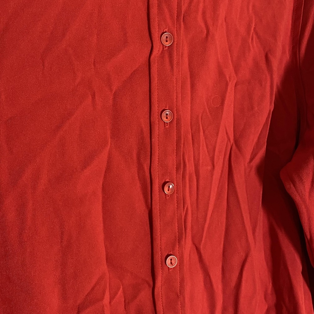 Basic Editions Shirt Womens Medium Red Button Front Long Sleeve Stretch Blouse - Picture 6 of 14
